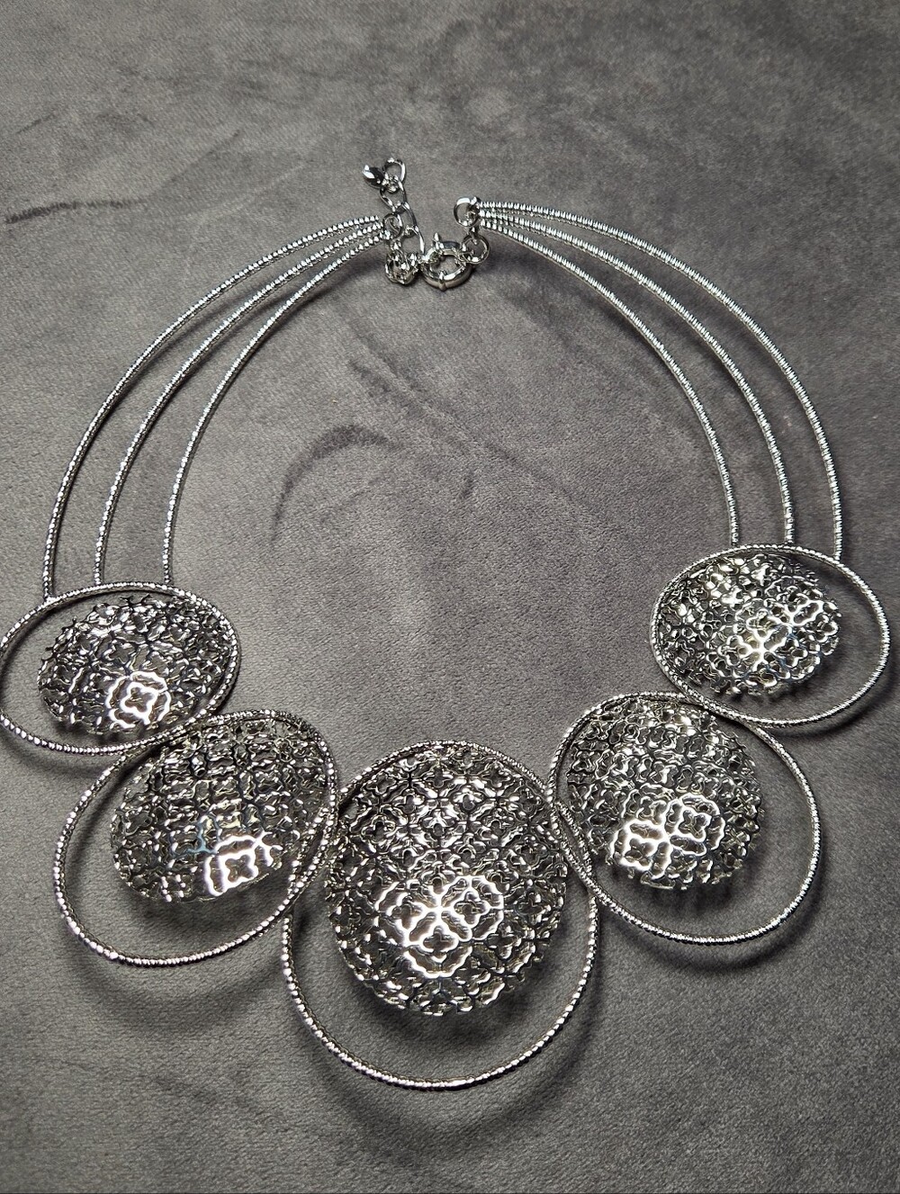 Silver Filigree Circle Statement Necklace - Women Jewelry